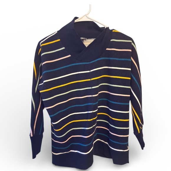 Talbots Striped Sweatshirt Pullover | Medium Petite | Navy Cozy Top - Picture 2 of 6